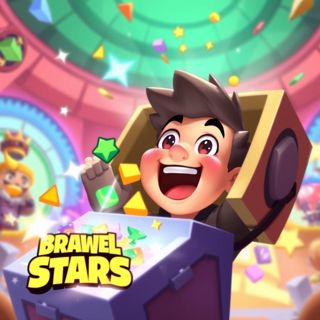 A dynamic scene capturing a player excitedly claiming rewards from the Mega Box in the game Brawl Stars