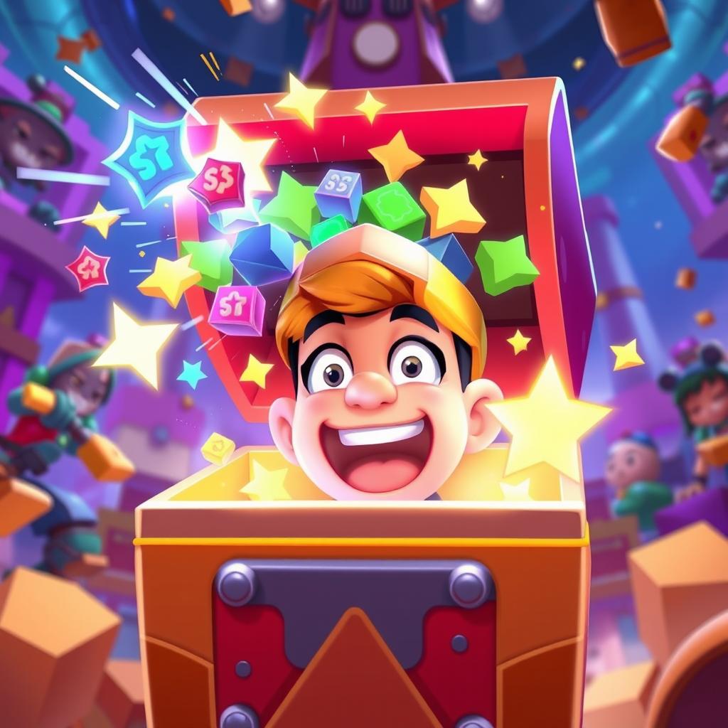 A dynamic scene capturing a player excitedly claiming rewards from the Mega Box in the game Brawl Stars