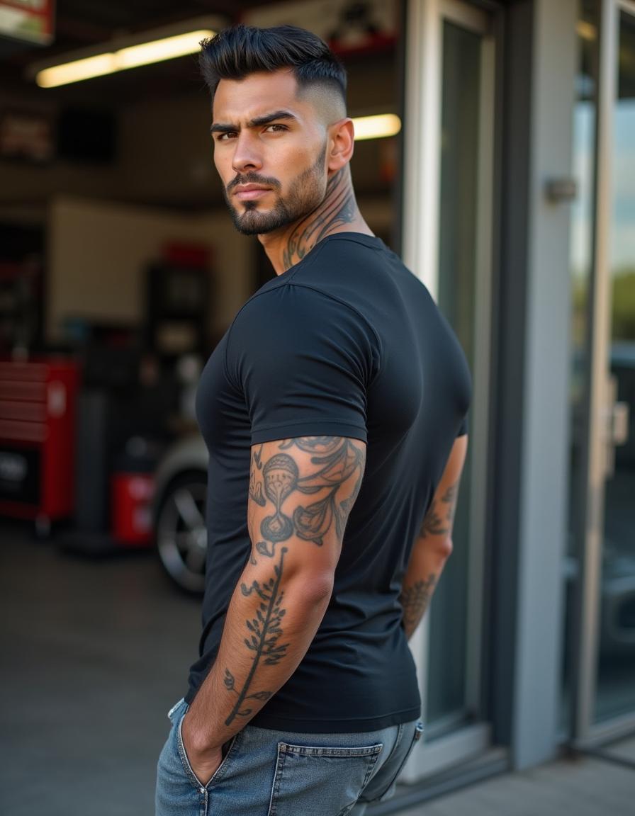 Photograph of a handsome man, camera at eye level, light-skinned Black, 36 years old, masculine, tall, very muscular, fit, lean with chiseled features