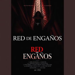 A captivating and dramatic movie poster titled "RED DE ENGAÑOS", featuring a web of intricate deceptions