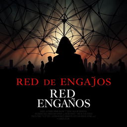 A captivating and dramatic movie poster titled "RED DE ENGAÑOS", featuring a web of intricate deceptions