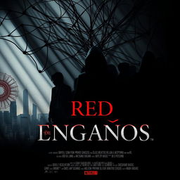 A captivating and dramatic movie poster titled "RED DE ENGAÑOS", featuring a web of intricate deceptions