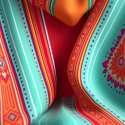 A minimalist 3D animated depiction of traditional Guatemalan fabric with Disney influences