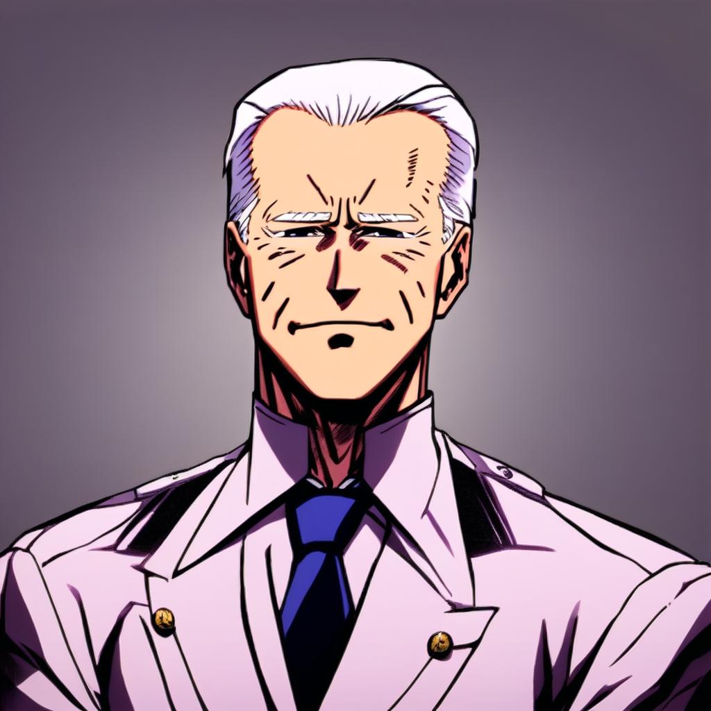 Anime profile picture of a weak and old Joe Biden in the style of a villain from My Hero Academia.