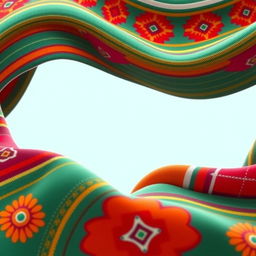 A minimalist 3D animated depiction of traditional Guatemalan fabric with Disney influences