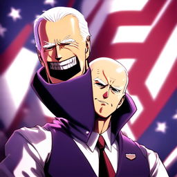 Anime profile picture of a weak and old Joe Biden in the style of a villain from My Hero Academia.