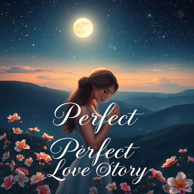 A captivating front cover for a love story novel titled "Perfect Love Story