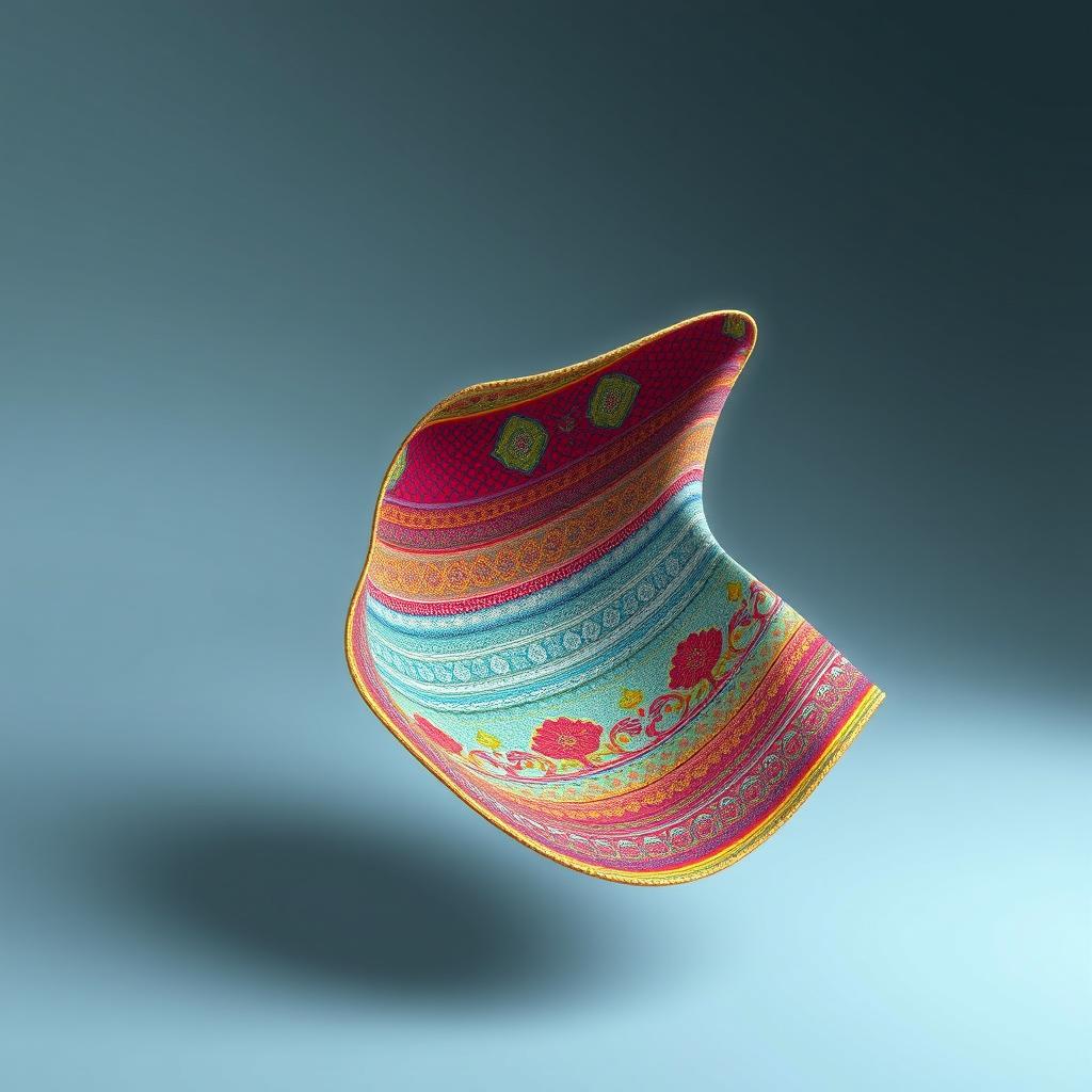 A minimalist 3D animated depiction of an extended piece of traditional Guatemalan fabric with Disney influences