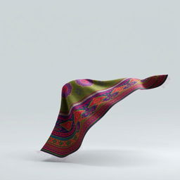 A minimalist 3D animated depiction of an extended piece of traditional Guatemalan fabric with Disney influences