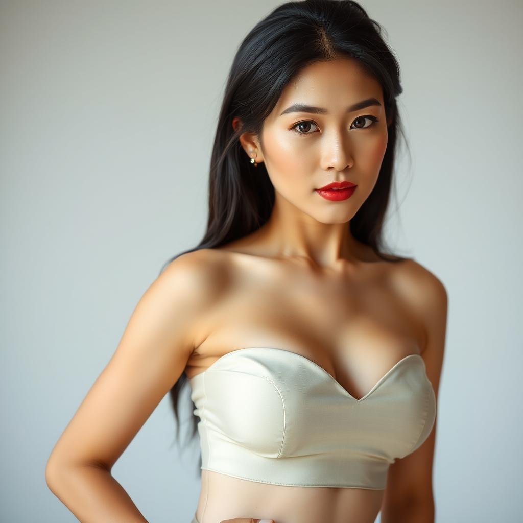 A beautiful Asian woman with a captivating presence, emphasizing her alluring features