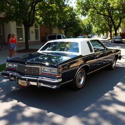 A vintage Chevrolet Caprice Classic 1981 parked on a sunny street, showcasing its iconic boxy design and classic chrome details