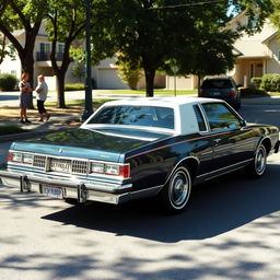 A vintage Chevrolet Caprice Classic 1981 parked on a sunny street, showcasing its iconic boxy design and classic chrome details