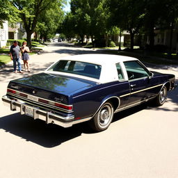 A vintage Chevrolet Caprice Classic 1981 parked on a sunny street, showcasing its iconic boxy design and classic chrome details