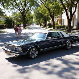 A vintage Chevrolet Caprice Classic 1981 parked on a sunny street, showcasing its iconic boxy design and classic chrome details