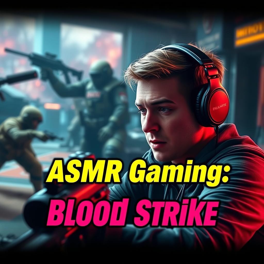 A captivating YouTube thumbnail for an ASMR gaming video featuring gameplay from Blood Strike