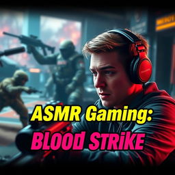 A captivating YouTube thumbnail for an ASMR gaming video featuring gameplay from Blood Strike