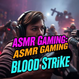 A captivating YouTube thumbnail for an ASMR gaming video featuring gameplay from Blood Strike