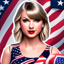 Taylor Swift as a Fortnite character in a profile picture with an American flag background and border.