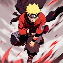 Anime-style profile picture of Naruto Uzumaki in intense red and black colors, set in a dramatic battle scene.