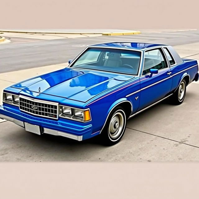 A full view of a 2-door 1981 Chevrolet Caprice Classic, painted in royal blue, showcasing the front and side profiles of the vehicle