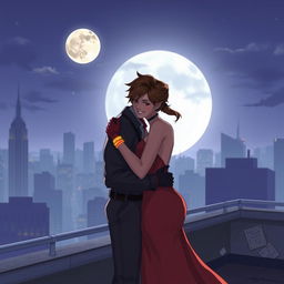 Create an intimate and romantic scene featuring Tracer from Overwatch and a character resembling Black Widow