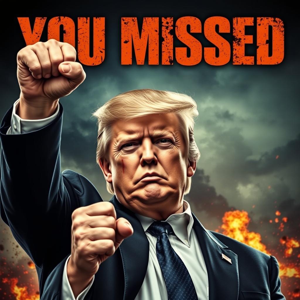 An action movie poster featuring Donald Trump, depicted with a heroic and determined expression