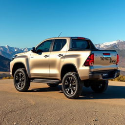 A pick-up truck with the design elements and styling of a Toyota SW4, showcasing both the side and rear features