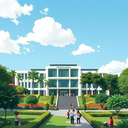 A modern illustration of the Sekolah Pascasarjana building at Universitas Sebelas Maret (UNS), Indonesia