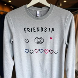 A stylish gray shirt featuring a theme of friendship, with a heartwarming design that includes symbols of unity and togetherness