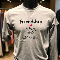 A stylish gray shirt featuring a theme of friendship, with a heartwarming design that includes symbols of unity and togetherness