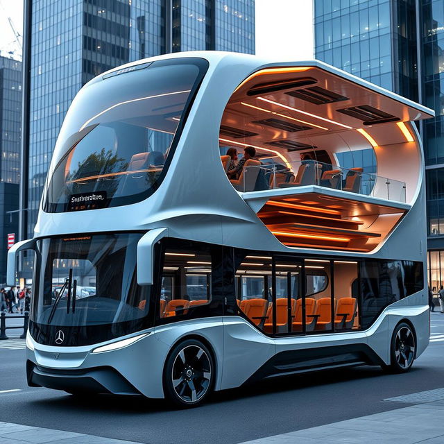 Futuristic double-decker bus with innovative expansion features