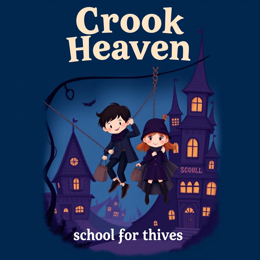 A captivating children's book cover illustration featuring a dark blue and purple color scheme