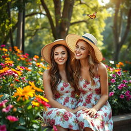 two young adult women, around 18 years old, portrayed in a tasteful manner, sitting in a serene environment