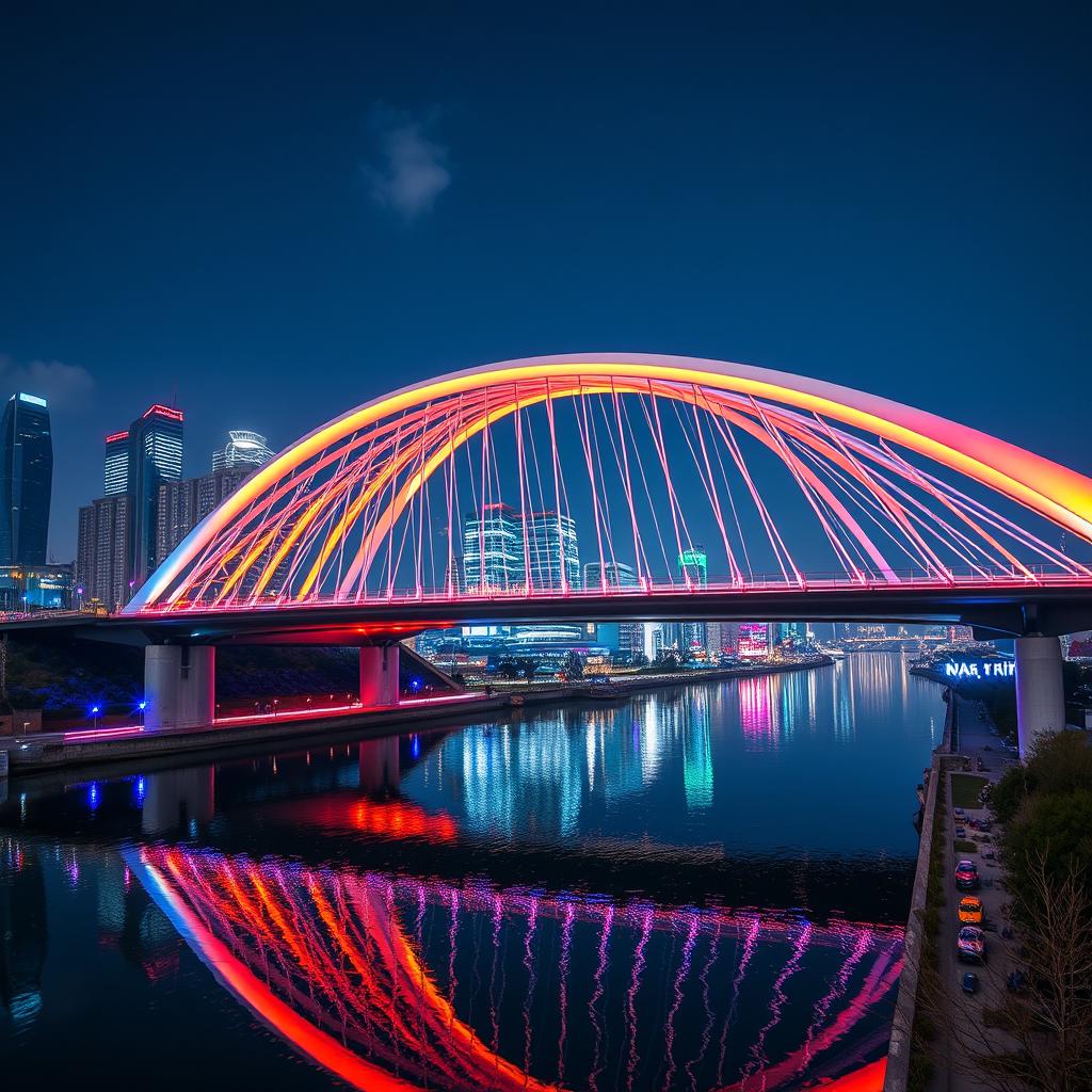 A stunning modern bridge in a bustling city in South Korea