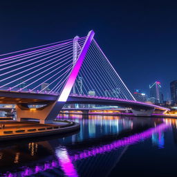 A stunning modern bridge in a bustling city in South Korea