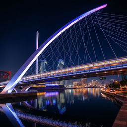 A stunning modern bridge in a bustling city in South Korea