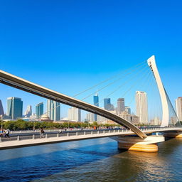 An impressive modern bridge in a bustling Chinese city