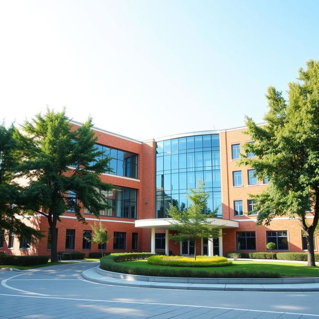 A serene hospital building located in a city influenced by both Russian and Ukrainian architectural styles