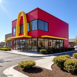 A classic McDonald's building showcasing its iconic red and yellow color theme