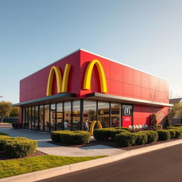 A classic McDonald's building showcasing its iconic red and yellow color theme