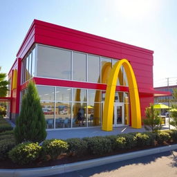 A classic McDonald's building showcasing its iconic red and yellow color theme