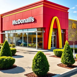 A classic McDonald's building showcasing its iconic red and yellow color theme