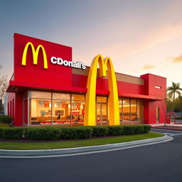 A classic McDonald's building showcasing its iconic red and yellow color theme