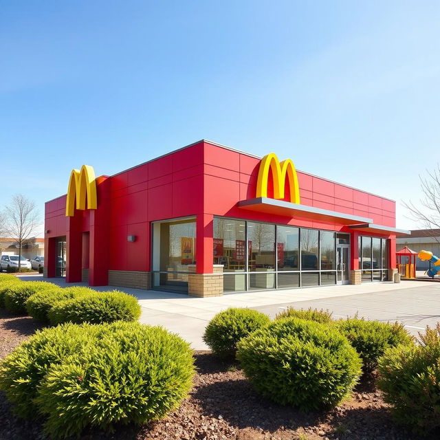 A classic McDonald's building showcasing its iconic red and yellow color theme