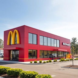 A classic McDonald's building showcasing its iconic red and yellow color theme