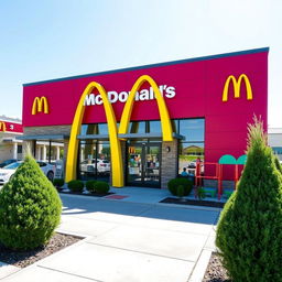 A classic McDonald's building showcasing its iconic red and yellow color theme