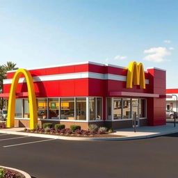 A classic McDonald's building showcasing its iconic red and yellow color theme