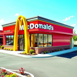 A classic McDonald's building showcasing its iconic red and yellow color theme