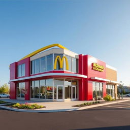 A classic McDonald's building showcasing its iconic red and yellow color theme