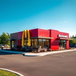 A classic McDonald's building showcasing its iconic red and yellow color theme